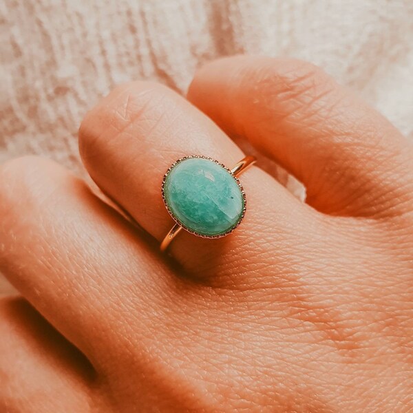 Anillo de oro con amazonita | Anillo de oro con turquesa | Anillo chapado en oro de 14 quilates | Anillo fino de amazonita | Anillo de amazonita y turquesa | Anillo CAPHIRA
