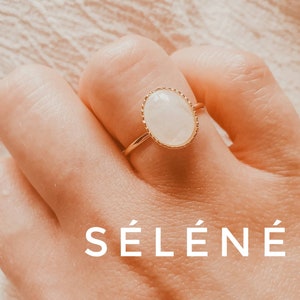 Genuine Moonstone Ring Gold Moonstone Ring Thin Moonstone Ring Gold Thin Ring AAA Moonstone Ring Gold 14K Plated Ring SELENE Ring image 1