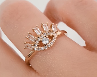 18K Gold Plated Eye Ring with Zirconia Stones - Gold Statement Ring - Romantic Gold Gift - Water-resistant - Mystical jewelry - IRIS Ring