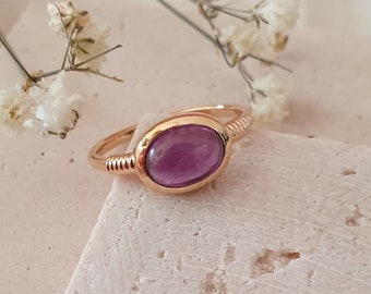 18K Gold Plated Amethyst Ring, Vintage-inspired Amethyst Jewelry, Delicate Roman-inspired ring, Romantic Gold Ring Gift, PAULINA Ring