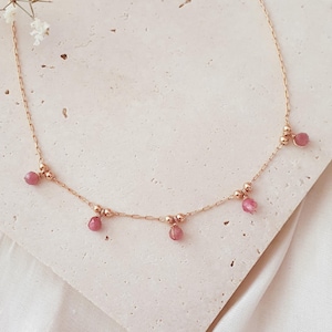 18K Gold Plated Necklace with Pink Tourmaline Gemstones, Genuine Tourmaline Necklace,Vintage-inspired necklace, Minimalist, ROSALIA Necklace