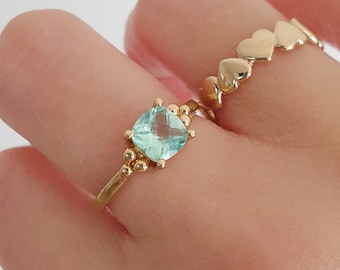 18K Gold Plated Solitaire Ring, Faceted Turquoise Glass Ring, Delicate Gold Ring, Women's Gift, Hypoallergenic, FRIEDRICH Ring