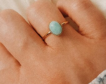Amazonite gold ring - 14K gold plated adjustable ring - natural stone ring - fine jewelry - Oval Amazonite ring - Minimalistic ring - THEIA