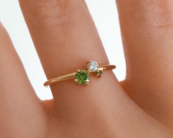 Green Faceted Zirconia Ring | Minimalist Ring Design | 18K Gold Plated Ring | Stacking Ring | Dainty Gold Ring | Everyday Ring | MELIAE Ring