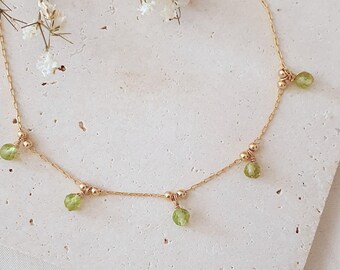 Delicate 18K Gold Plated Necklace with Peridot Gemstones - Nature-Inspired, Elegant, and Timeless Necklace, FREYA Necklace