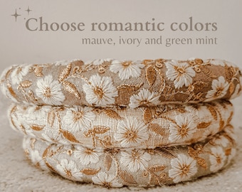 Ivory Embroidered Headband, Silk Flower Headband, Embroidered Headband, Handmade Embroidery, Embroidered Floral Headband, Vintage Headband | HELENA