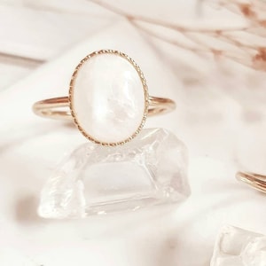 Genuine Moonstone Ring Gold Moonstone Ring Thin Moonstone Ring Gold Thin Ring AAA Moonstone Ring Gold 14K Plated Ring SELENE Ring image 6