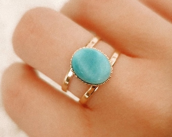 Natural Larimar Ring | 14K Gold Plated Ring | Gold Larimar Ring | Gold Adjustable Ring | Larimar Ring | Natural Stone Ring | SEDNA ring
