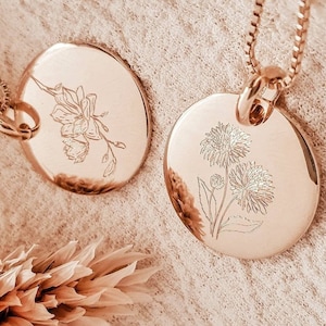 Birthflower Necklace | 18K Gold Plated Necklace | Flower Engraving Necklace | Birth Necklace |  Birthflower Pendant  |  Custom Necklace