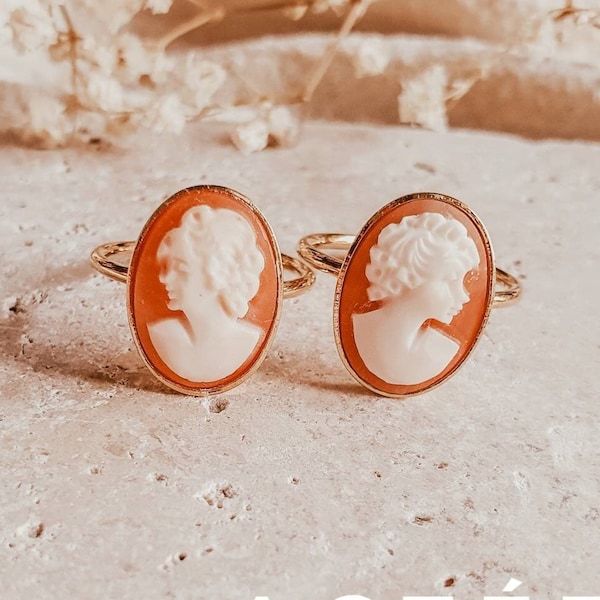 Gold Cameo Ring | Gold 14K Plated Ring | Shell Cameo Ring | Cornelian Shell Ring | Italian Cameo | Vintage Style | OPHELIA Ring