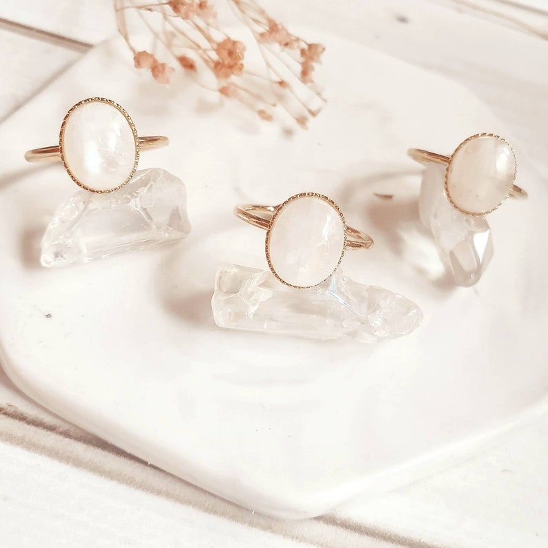 Genuine Moonstone Ring Gold Moonstone Ring Thin Moonstone Ring Gold Thin Ring AAA Moonstone Ring Gold 14K Plated Ring SELENE Ring image 5