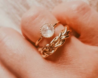 Faceted Moonstone Ring | Rainbow Moonstone Ring | Gold 14K plated Ring | Moonstone Ring | Adjustable Ring | CASSIOPEE Ring
