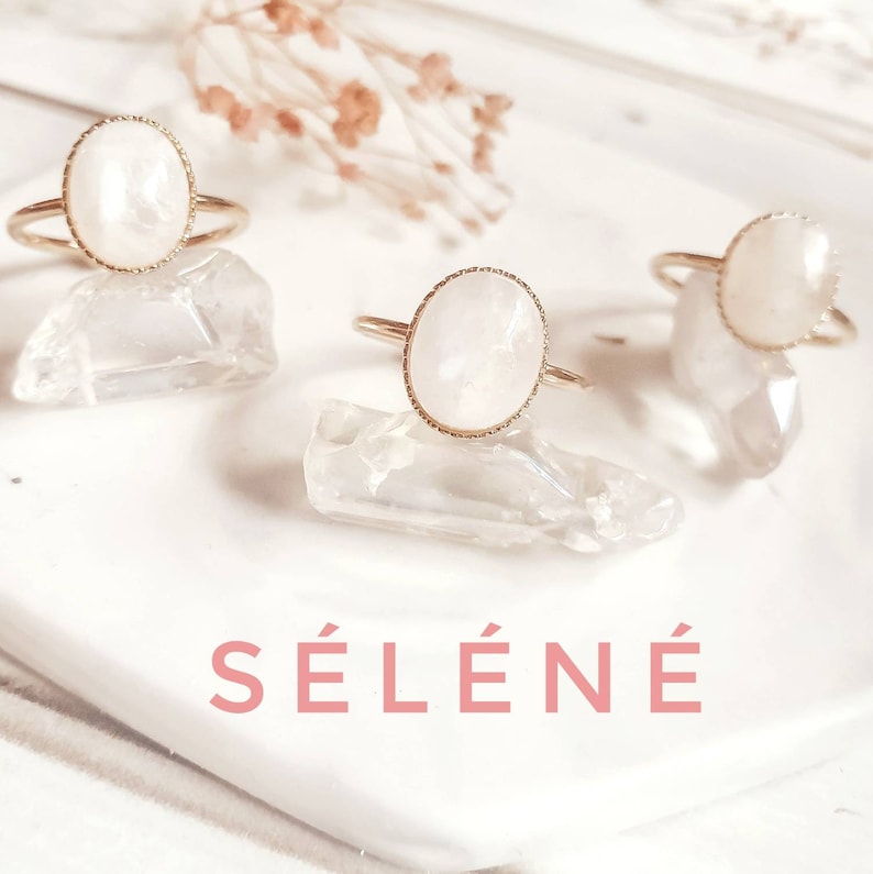 Genuine Moonstone Ring Gold Moonstone Ring Thin Moonstone Ring Gold Thin Ring AAA Moonstone Ring Gold 14K Plated Ring SELENE Ring image 3