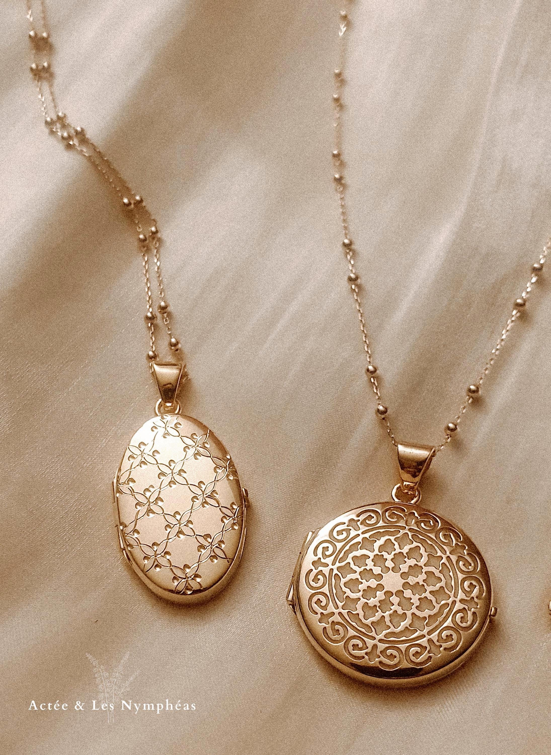 Pendentif Médaillon Cassolette Porte-photo Guilloché Plaqué Or - Vintage Années 1930-40