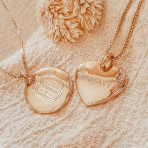 Heart Gold Necklace Custom Heart Necklace Engraved Necklace Gold 18K Gold Plated Necklace Engraved Gifr for Her JUNON Necklace image 7