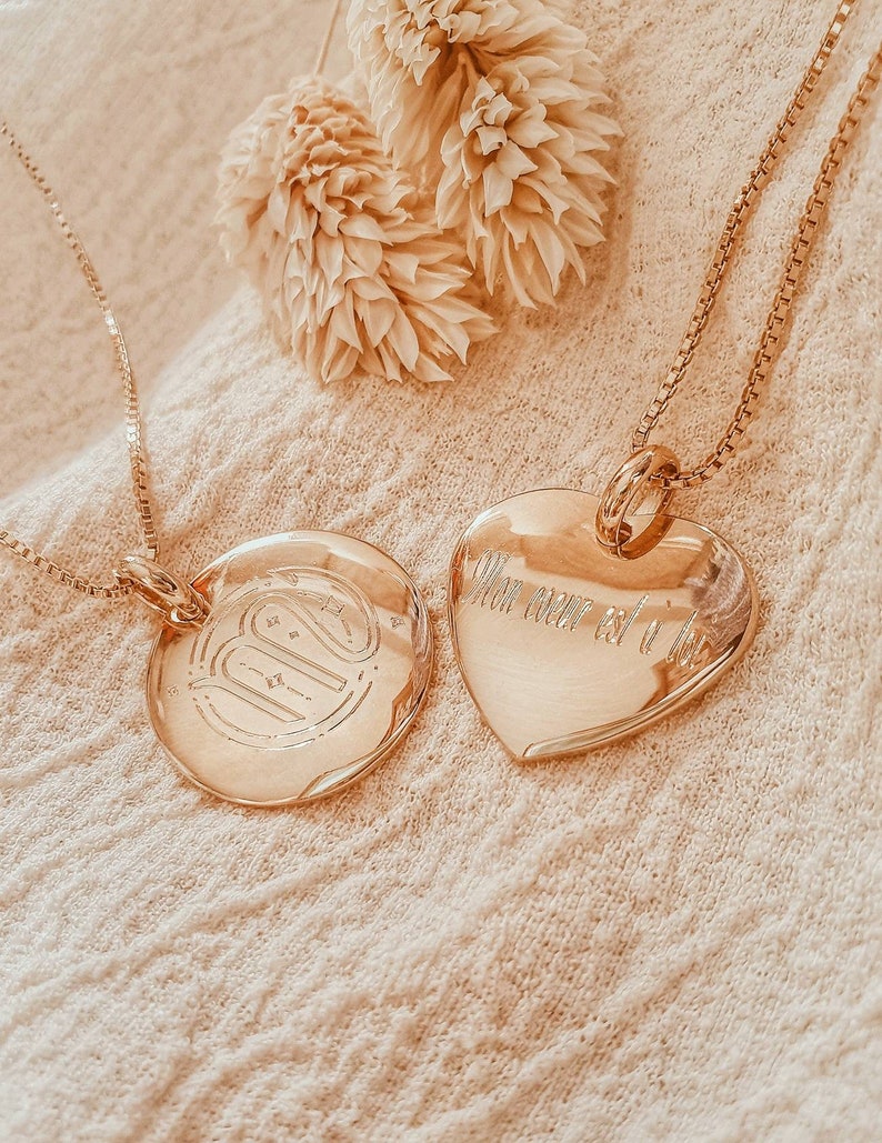 Heart Gold Necklace Custom Heart Necklace Engraved Necklace Gold 18K Gold Plated Necklace Engraved Gifr for Her JUNON Necklace image 7