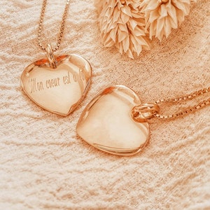 Heart Gold Necklace Custom Heart Necklace Engraved Necklace Gold 18K Gold Plated Necklace Engraved Gifr for Her JUNON Necklace image 6