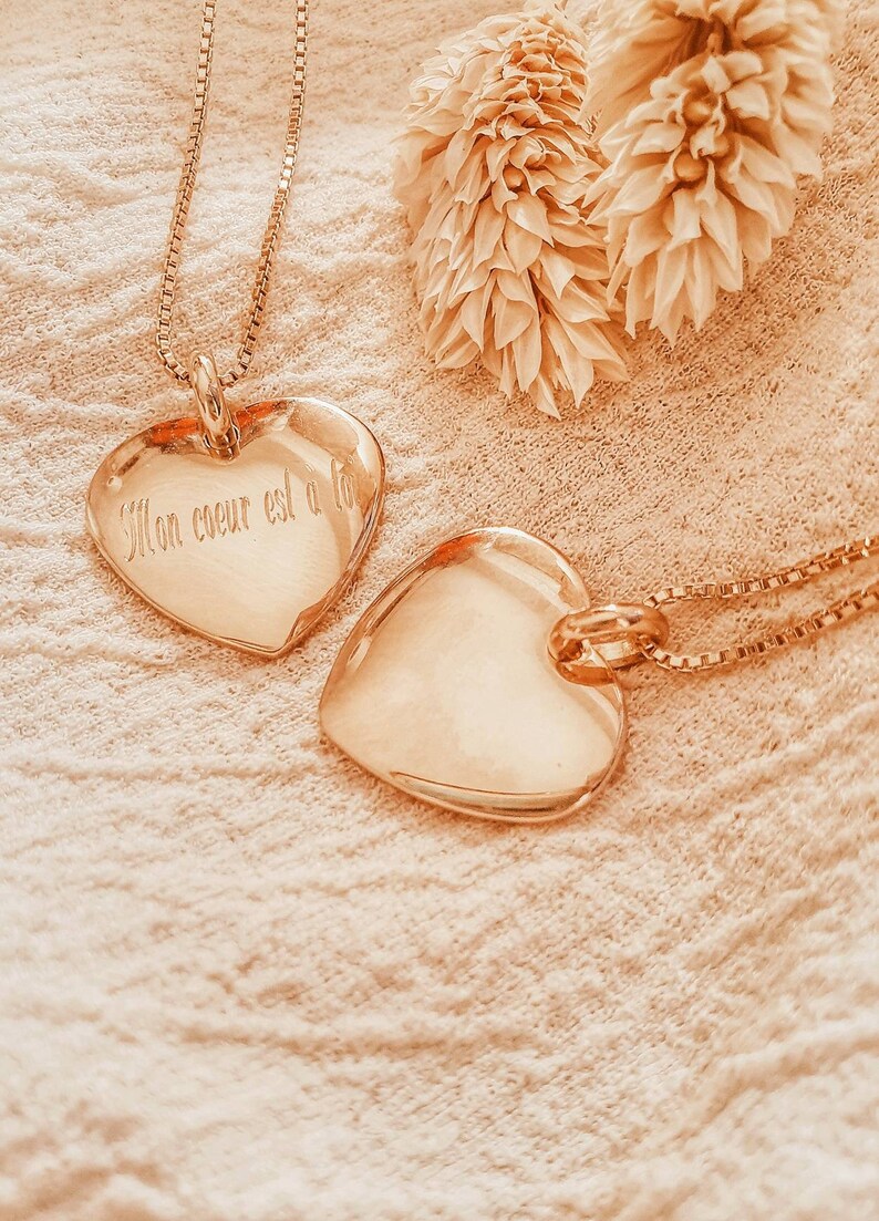 Heart Gold Necklace Custom Heart Necklace Engraved Necklace Gold 18K Gold Plated Necklace Engraved Gifr for Her JUNON Necklace image 6