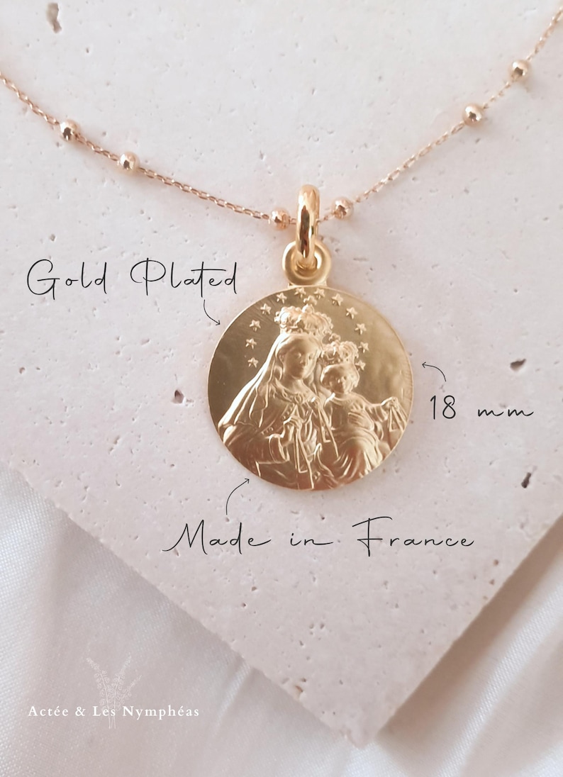 Collier avec pendentif Vierge Notre Dame du Mont Carmel, plaqué or
