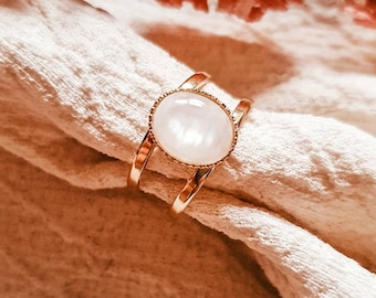 Moonstone Double Ring | Rainbow Moonstone Ring | Gold Plated Ring | Genuine Moonstone Ring | Thin Gold Ring | Gold Double Ring | LUNA Ring