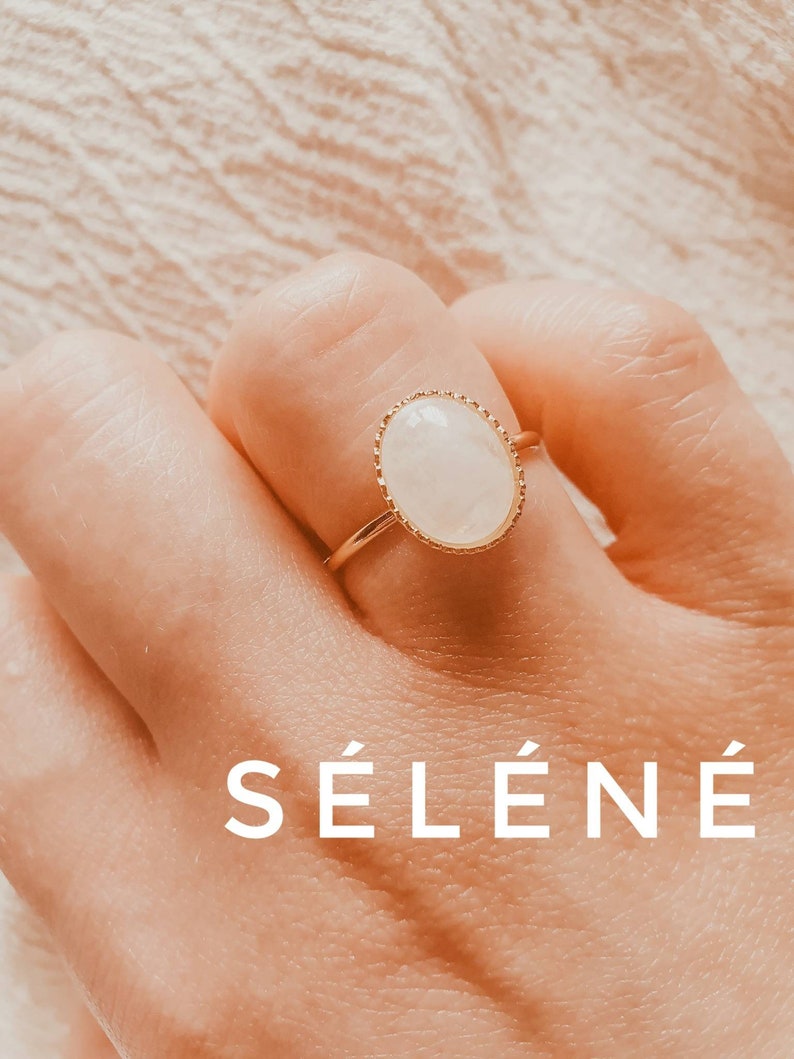 Genuine Moonstone Ring Gold Moonstone Ring Thin Moonstone Ring Gold Thin Ring AAA Moonstone Ring Gold 14K Plated Ring SELENE Ring image 1