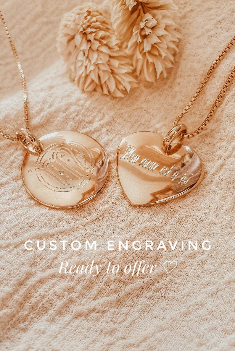 Heart Gold Necklace Custom Heart Necklace Engraved Necklace Gold 18K Gold Plated Necklace Engraved Gifr for Her JUNON Necklace image 4