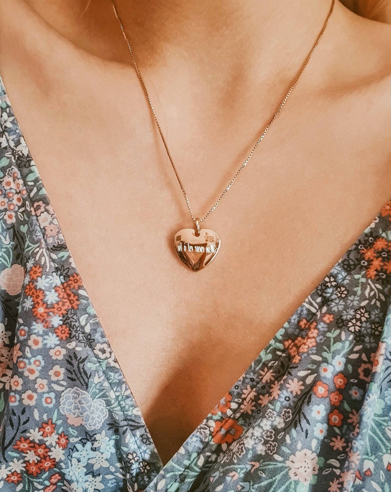 Heart Gold Necklace Custom Heart Necklace Engraved Necklace Gold 18K Gold Plated Necklace Engraved Gifr for Her JUNON Necklace image 1