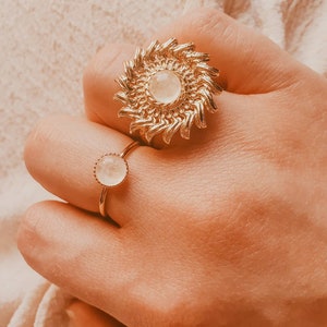 Gold Flower Ring | White Jade Ring | Natural Larimar Ring | Natural Flower Ring | Natural Stone Ring | PERSEPHONE Ring