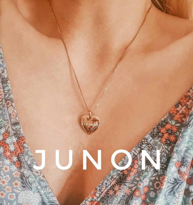 Heart Gold Necklace Custom Heart Necklace Engraved Necklace Gold 18K Gold Plated Necklace Engraved Gifr for Her JUNON Necklace image 2