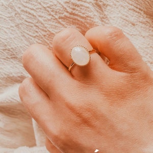 Genuine Moonstone Ring Gold Moonstone Ring Thin Moonstone Ring Gold Thin Ring AAA Moonstone Ring Gold 14K Plated Ring SELENE Ring image 8