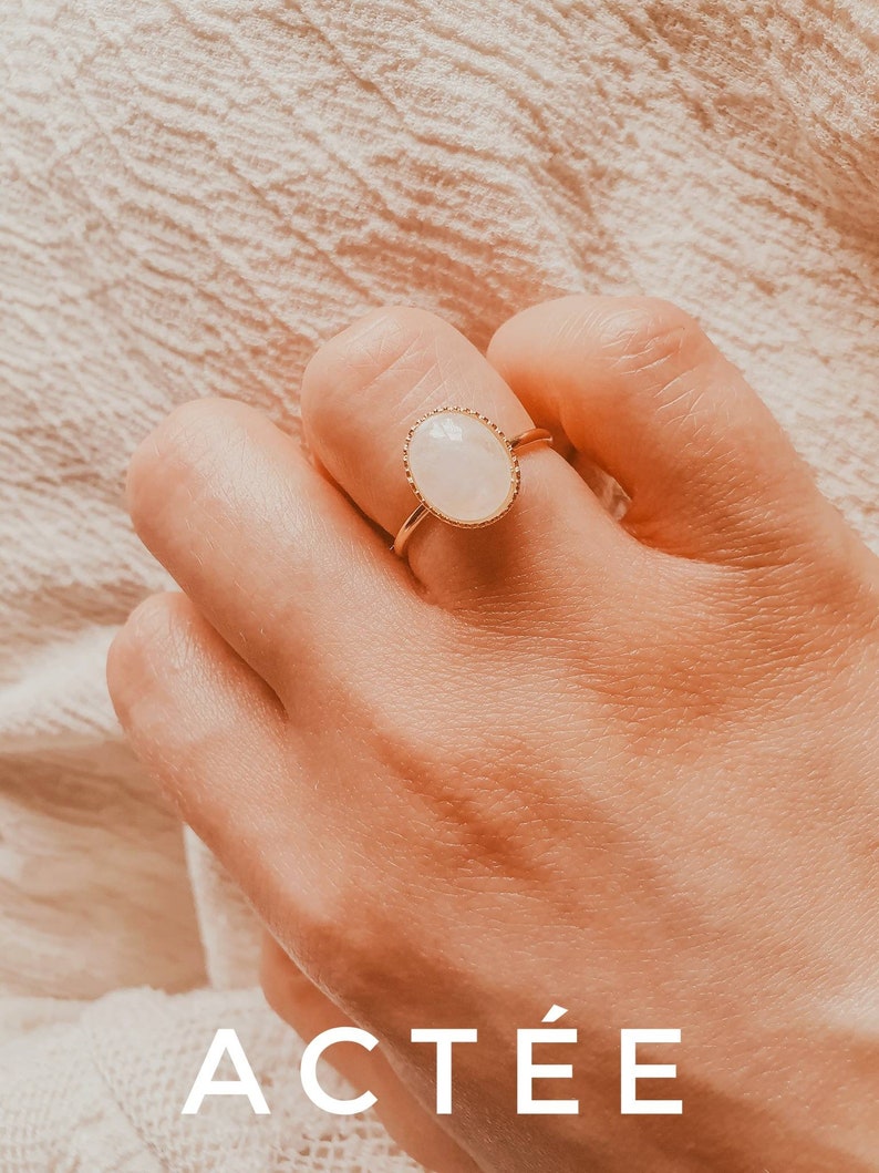 Genuine Moonstone Ring Gold Moonstone Ring Thin Moonstone Ring Gold Thin Ring AAA Moonstone Ring Gold 14K Plated Ring SELENE Ring image 8