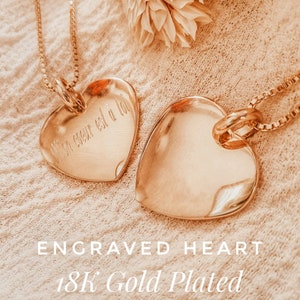 Heart Gold Necklace Custom Heart Necklace Engraved Necklace Gold 18K Gold Plated Necklace Engraved Gifr for Her JUNON Necklace image 3