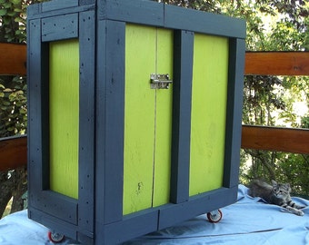 Recycled wood storage cabinet.