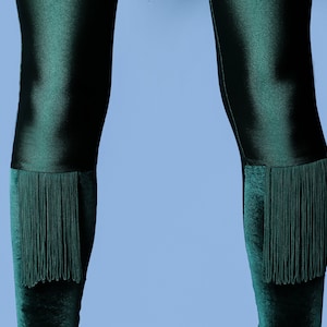EMERALD GREEN FRINGE super high-waisted fringed leggings/trousers