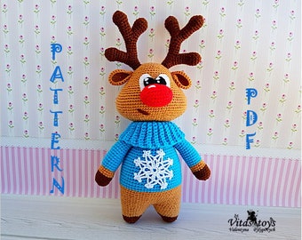 christmas deer toy, crochet deer patterns, amigurumi moose, knitted reindeer pdf