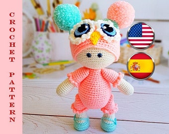 Doll amigurumi pdf Crochet girl baby doll English Spanish