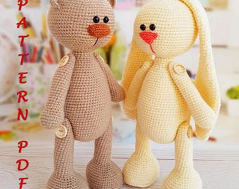 Patroon gehaakt teddybeer en konijn: amigurumi-speelgoed (pdf-patroon)