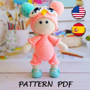 Doll amigurumi pdf Crochet girl baby doll English Spanish