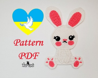 Crochet Applique Rabbit Bunny pattern Support Ukraine Pattern Ukrainian