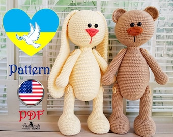 Crochet teddy pdf Crochet toy bunny pdf Knit teddy bear pdf Knit toy rabbit pdf English Support Ukraine Pattern Ukrainian
