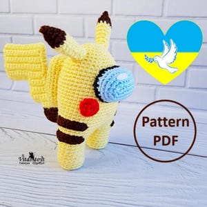 Entre nosotros amigurumi Crewmate juguete crochet Pokémon Pikachu Apoyo Ucrania Patrón ucraniano