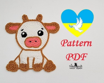 Crochet cute calf applique Crochet cow applique pattern Pray for Ukraine Support Ukraine