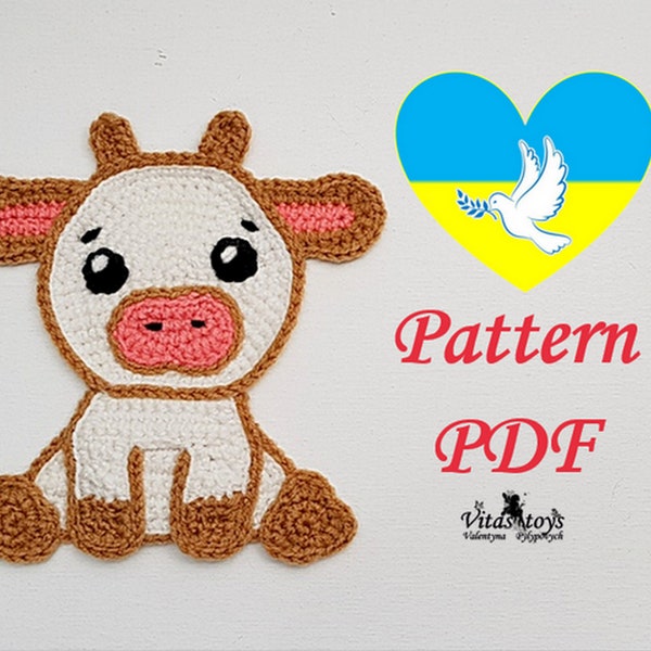 Applique de veau mignon au crochet Motif d'applique de vache au crochet Priez pour l'Ukraine Soutenez l'Ukraine