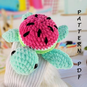 Wassermelonen Schildkröte Häkelanleitung, KEIN SEW, Wassermelonen Plüschtier, Gehäkelte Baby Schildkröte, Amigurumi PDF Anleitung, Freundliches Amigurumi Stofftier