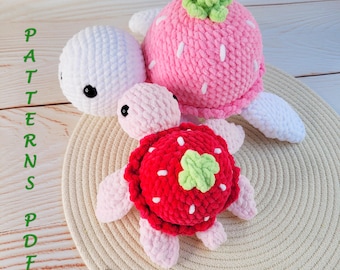 Crochet Turtle Pattern: Amigurumi Strawberry Plush Toy (PDF Pattern)