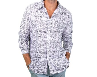 Long Sleeve Button Shirt for Men Casual Dress Top with Allover Animal Kingdom Printed Graphics Festival Clothing Christmas Gift For Husband