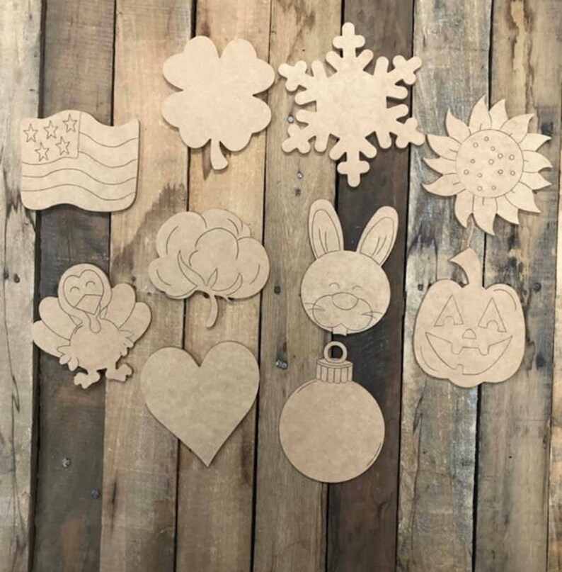14 Piece Seasonal Home Set Wood Cutout Unfinished Shape DIY Etsy