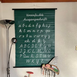 CALIGRAFÍA VINTAGE ESCRITURA CURSIVA escritura a mano tabla escolar educativa LETRAS alfabeto del idioma alemán doble cara.