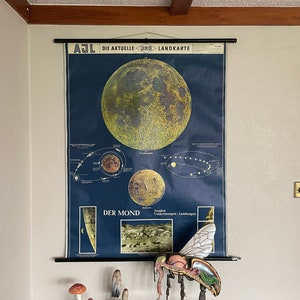 Vintage MOND Schultafel Weltraum ASTRONOMIE Lehrtafel