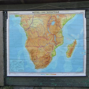 Vintage Mid & South Africa MAP mappa della scuola mappa murale grafico del poster educativo 1970